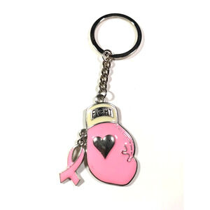Fight Cancer Boxing Glove Ribbon Pink Enamel Metal Keychain